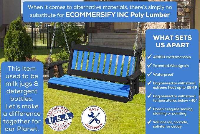 Mission Poly Lumber Wood 5FT Porch Swing Amish Craftsmandship Made in USA HDPE - Image 3