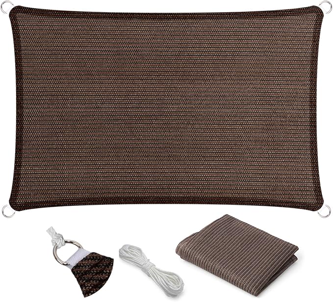 Eden's Decor Straight Flat-Edged Sun Shade Sail Rectangular 13' x 20' Brown by EdensDecorInc