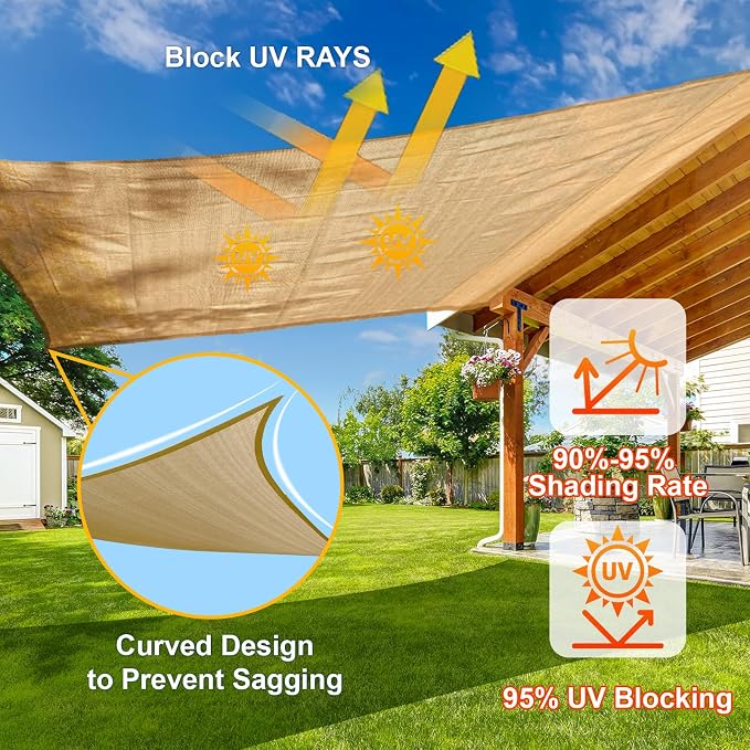 SUNLAX Sun Shade Sail 13' x 16' Sand Rectangle Canopy Sail Shade Cover UV Block - Image 4