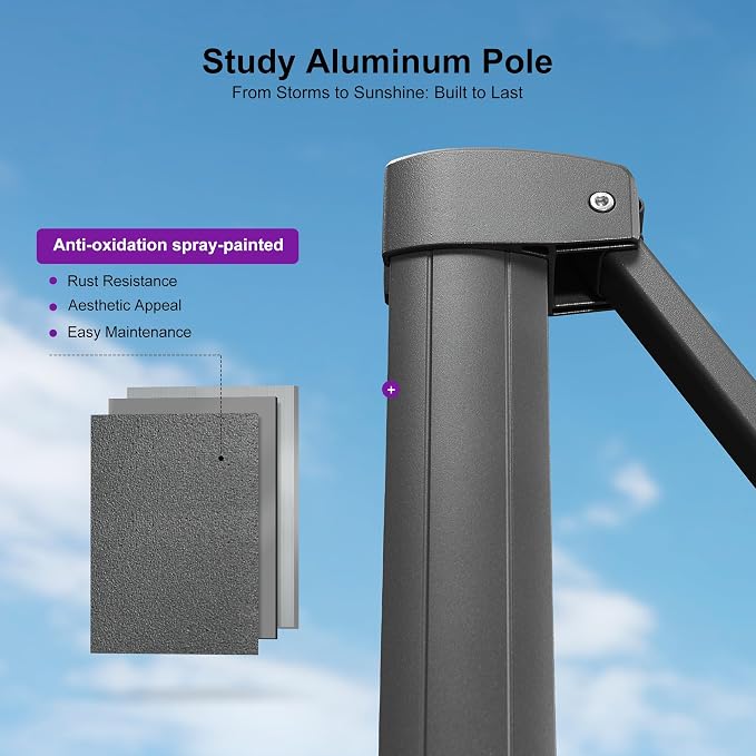 PURPLE LEAF Patio Umbrella 9' X 9' Rectangle Cantilever Umbrella Large Aluminum - Image 4