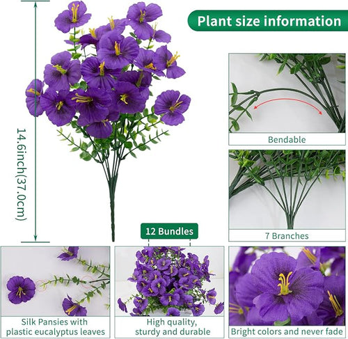12 Bundles Artificial Pansy Flowers - Image 2