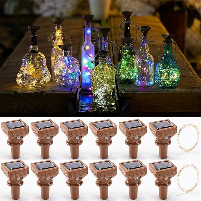 Solar Wine Bottle String Lights, 12 Pack Multicolor Cork Lights