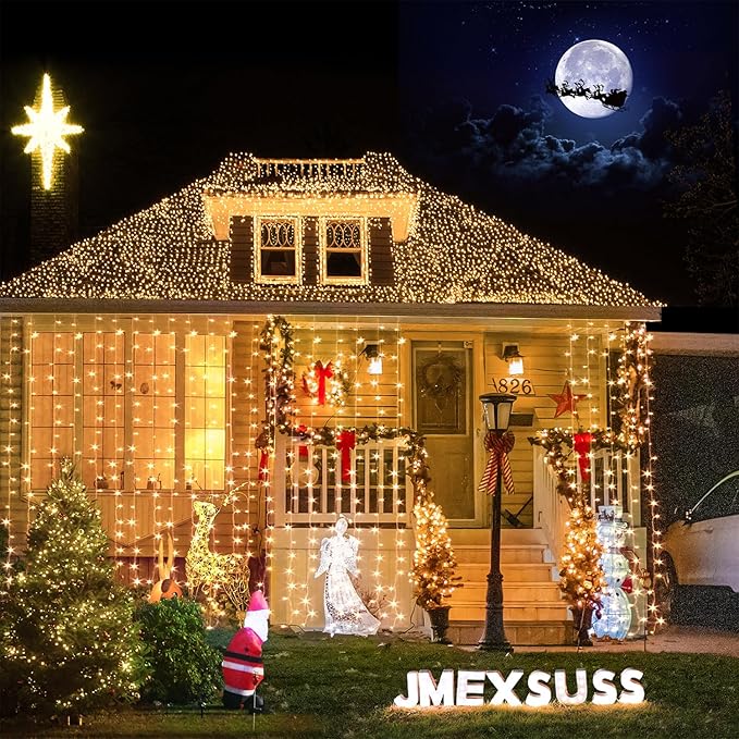 LED Curtain String Lights, 900 LEDs, Warm White, Remote, 9.5 x 29.5 ft
