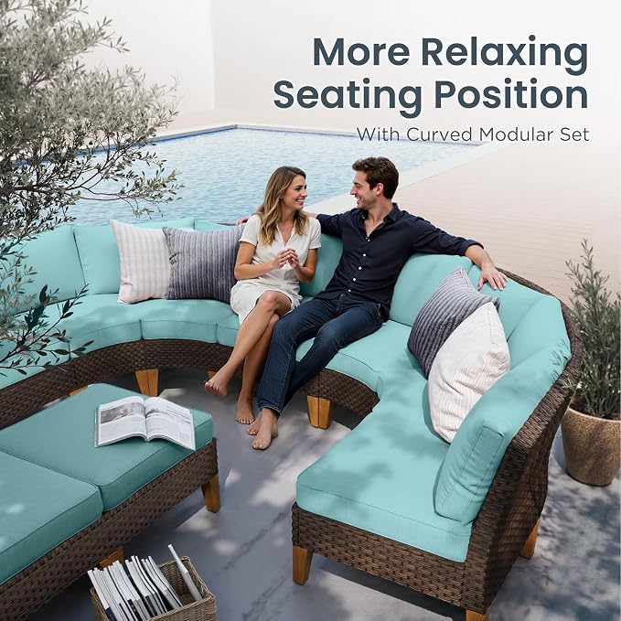 PHI VILLA 3-Piece Half-Moon Patio Furniture Set, Outdoor Curved Sectional Sofa - Image 3