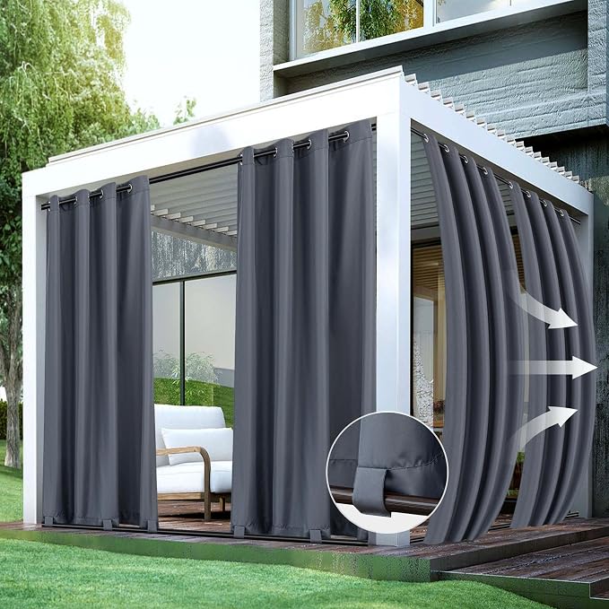 HolidayIdeas Outdoor Curtains for Patio Waterproof-4 Panels Windproof by HolidayIdeas