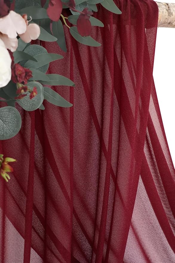 Artificial Flowers Kit, Burgundy Wedding Arch Swag with 26 Ft Draping