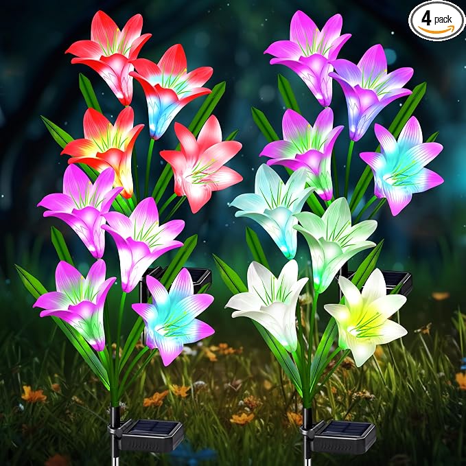 Solar Lights Outdoor Waterproof, 4 Pack Garden Decor Lights, 16 Multi-Color by OSTRITEC