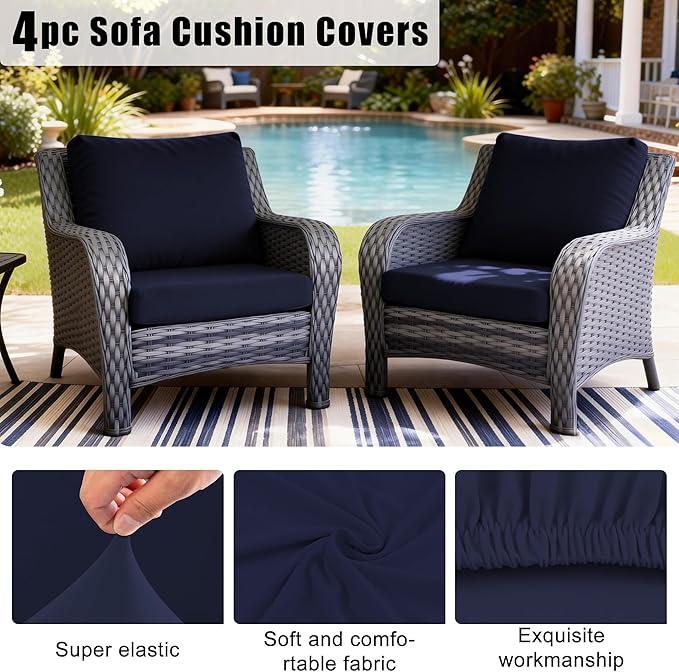 Cushion Covers Navy Stretch Fit Outdoor Patio Slipcovers