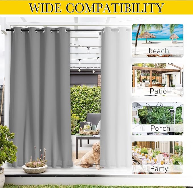 NICETOWN 2 Panels Waterproof Outdoor Curtains Fixed Grommet & Back Tab on Top & - Image 6