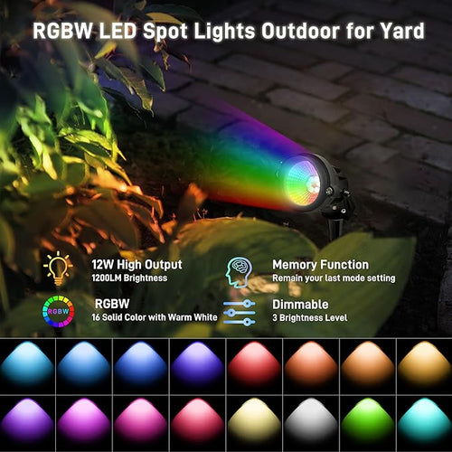 12W RGBW Color Changing Landscape Spotlights, 110V Plug-in Outdoor LED Spot - Image 2