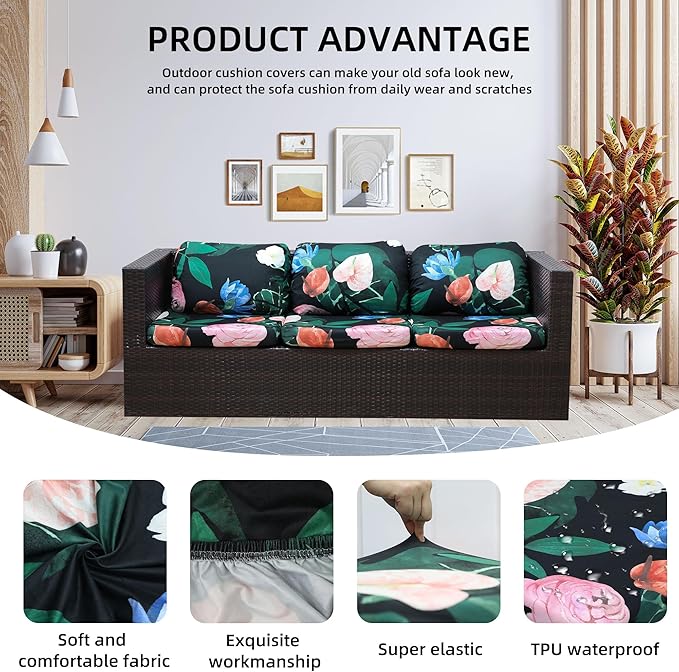 Sofa Covers for Patio Furniture, 8-Piece Stretch Polyester Set