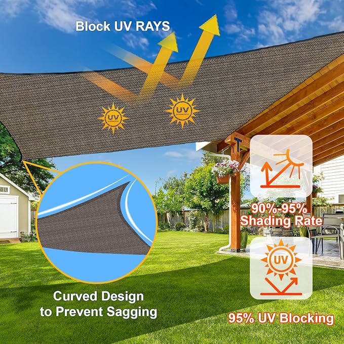 SUNLAX Sun Shade Sail 7' x 9' Brown Rectangle Canopy Sail Shade Cover UV Block - Image 4