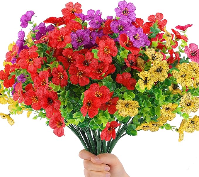 Artificial Flowers, 2 Hanging Baskets, 24 Flower Packs, Plastic