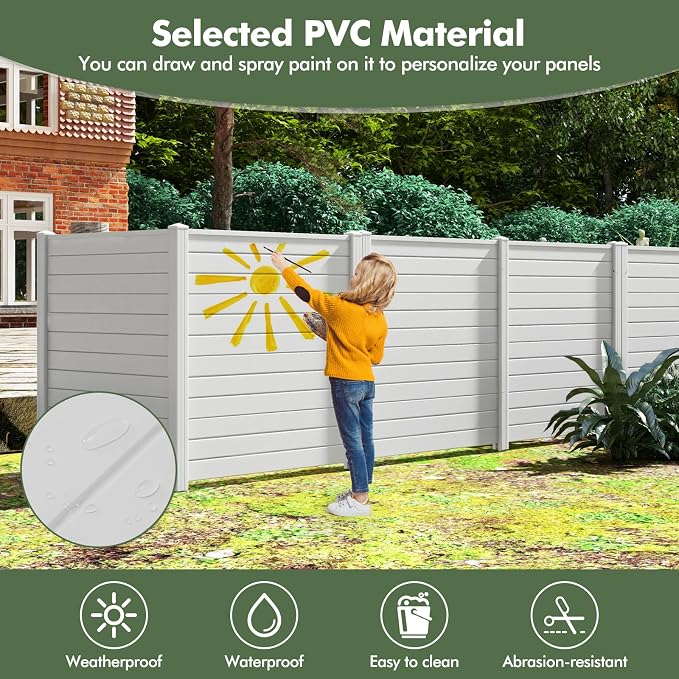 Giantex Outdoor Privacy Screen 2 Panels, Easy Assembly, PVC Vinyl Picket Fences - Image 6