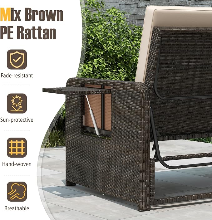 S AFSTAR Outdoor Daybed with Storage Ottoman, Wicker Chaise Lounge Chair with - Image 3