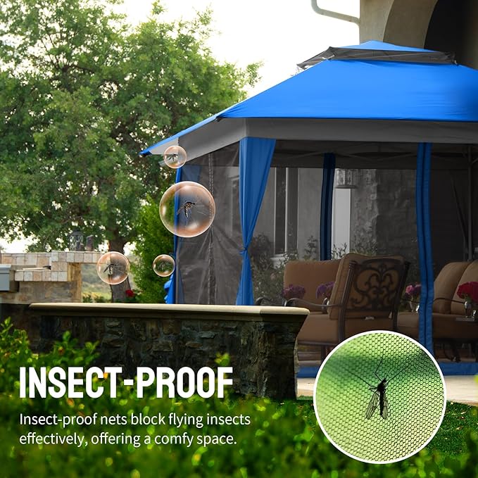 Gazebo Pop Up Canopy 13 x 13 ft with Blue UPF 50+ Fabric
