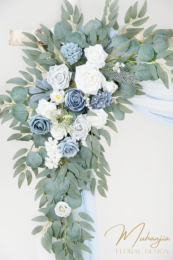 Grayish Blue Artificial Flower Arch Swag Kit, Silk, Pack of 4