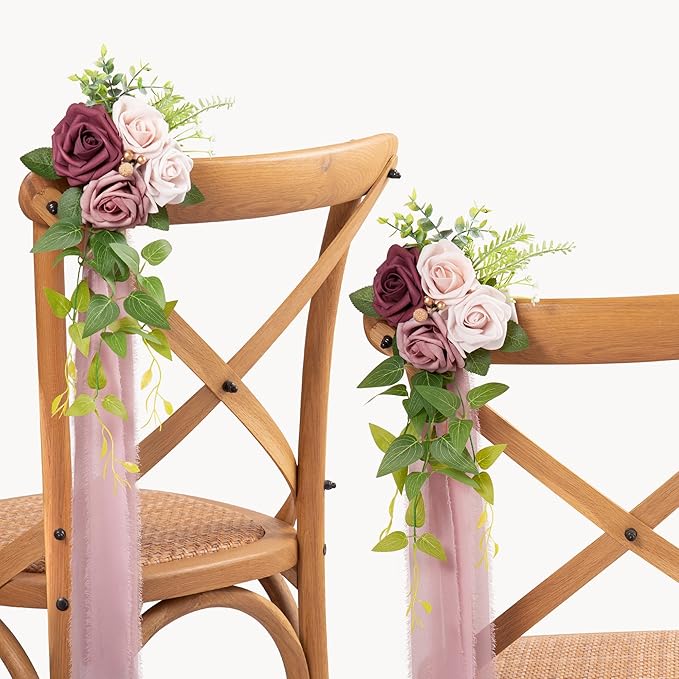 Artificial Pew Flowers Set of 10 in Mauve with Roses for Chairs