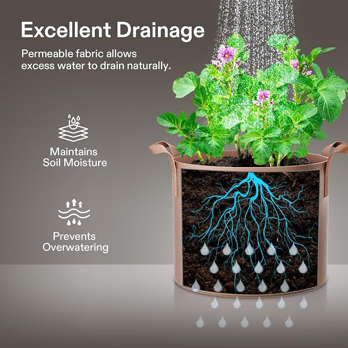 VIVOSUN 5-Pack 25 Gallons Grow Bags Heavy Duty Thickened Nonwoven Fabric Pots - Image 5