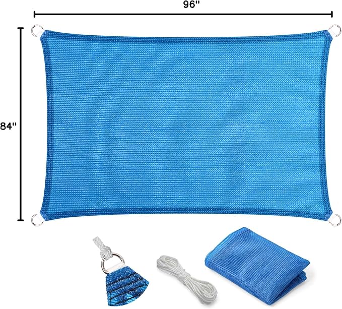 Eden's Decor Straight Flat-Edged Sun Shade Sail Rectangular 7' x 8' Blue - Image 9