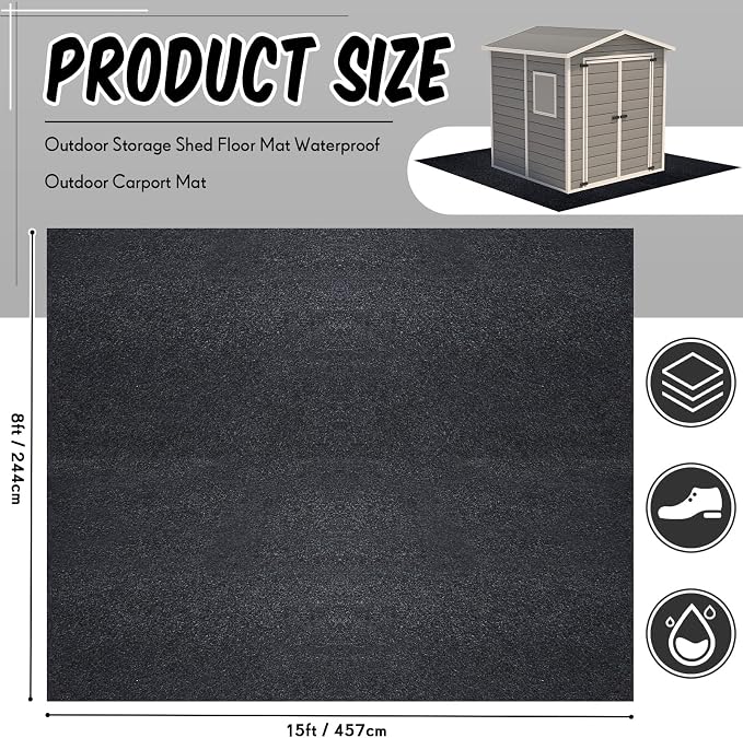 Outdoor Storage Shed Floor Mat 8 x 15 ft Waterproof Felt PE Carport Mat