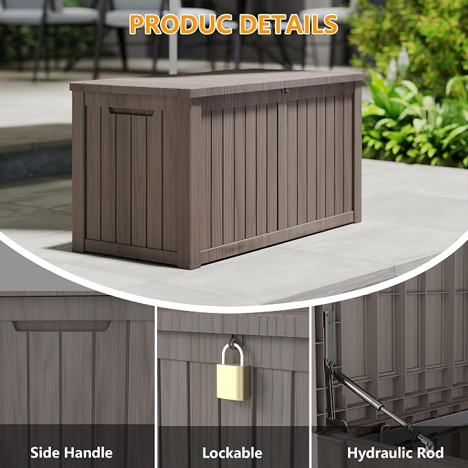 Deck Box, 80 Gallon Coffee Resin Outdoor Storage with Lockable Lid