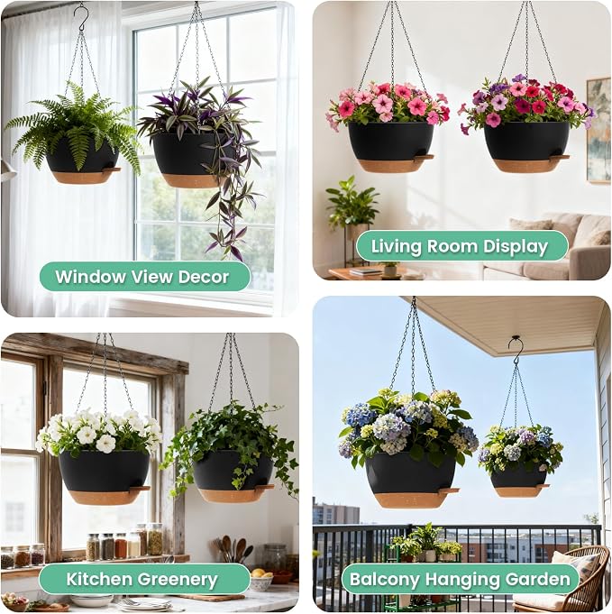 13 Inch 2 Pack Large Self Watering Hanging Planters - Image 6