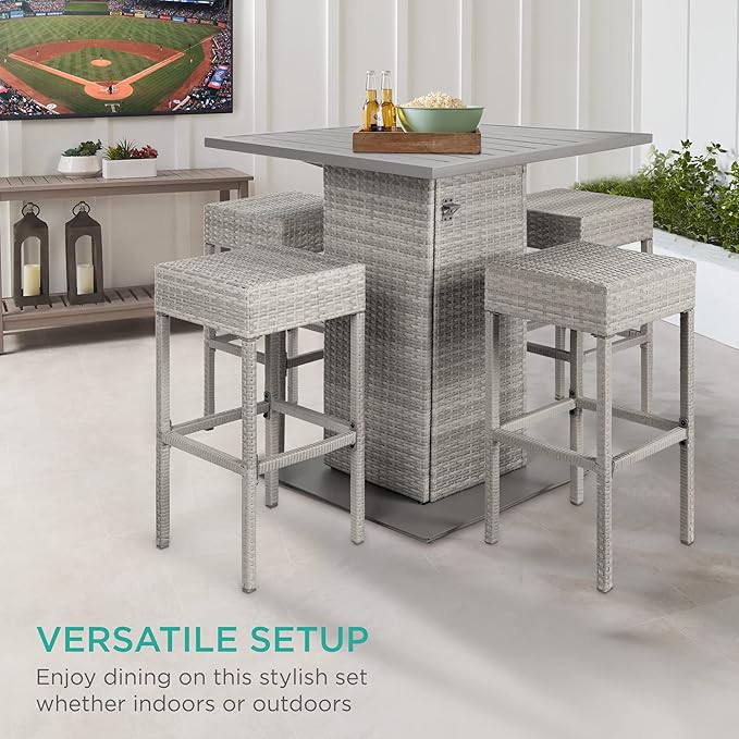 Best Choice Products 5-Piece Outdoor Wicker Bar Table Set - Image 6