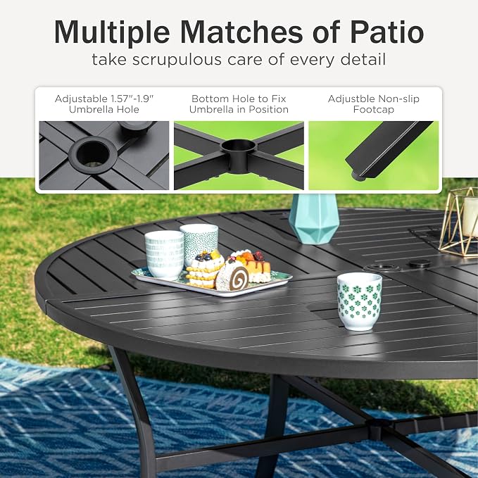 PHI VILLA 5-Piece Outdoor Dining Sets, All-Weather Patio Table and Chairs Set - Image 7