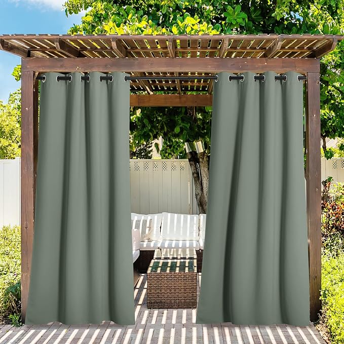 NICETOWN 2 Panels Sage Green Blackout Indoor & Outdoor Curtains - Image 2