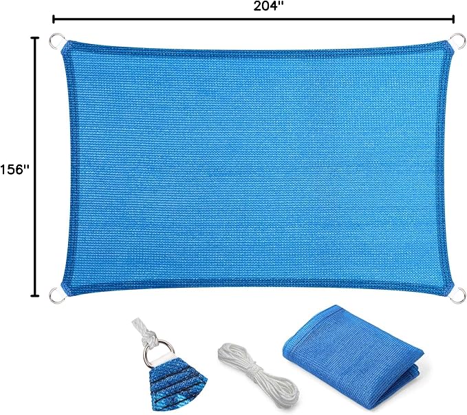Eden's Decor Straight Flat-Edged Sun Shade Sail Rectangular 13' x 17' Blue - Image 9