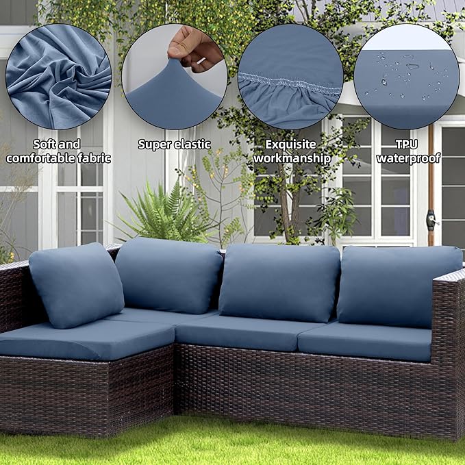 Sofa Covers, Stretch Patio Cushion Slipcovers, 8-Piece Set