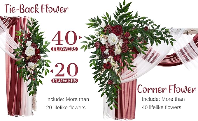 Artificial Flowers Marsala Silk Rose Wedding Arch Kit with Drapes