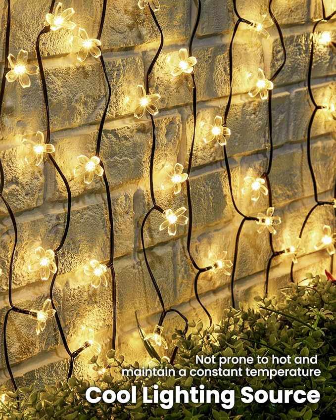 Brightown 2 Pack Total 52FT 120 LED Solar String Lights Flower Outdoor - Image 7