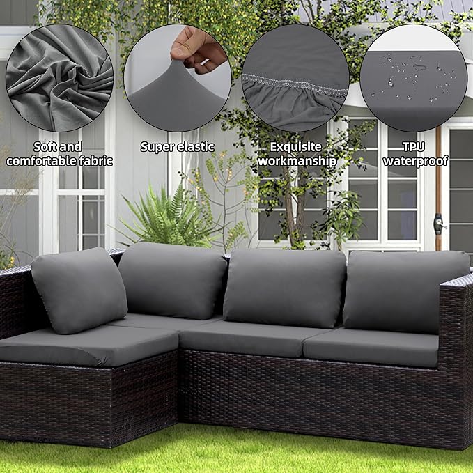 Sofa Cushion Covers, 12-Piece Stretch Outdoor Set, Polyester Spandex