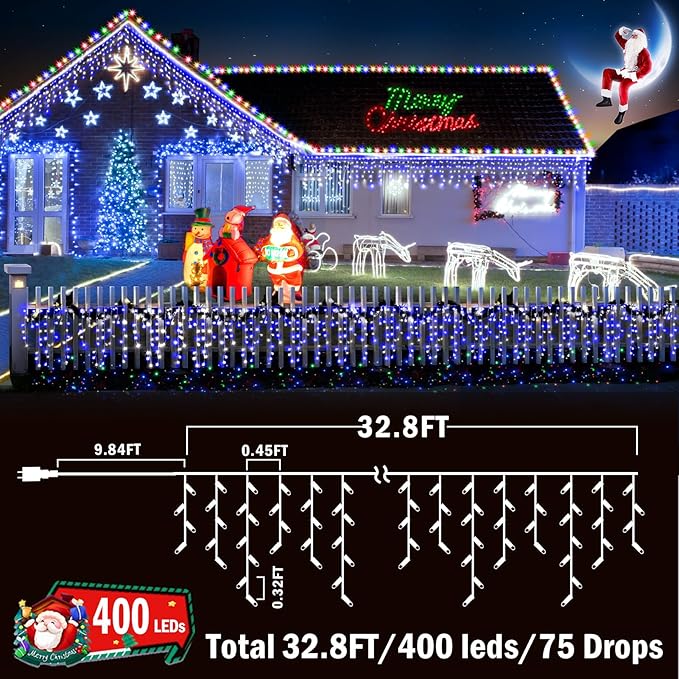 String Lights 400 LED 33ft Blue and White Outdoor Christmas