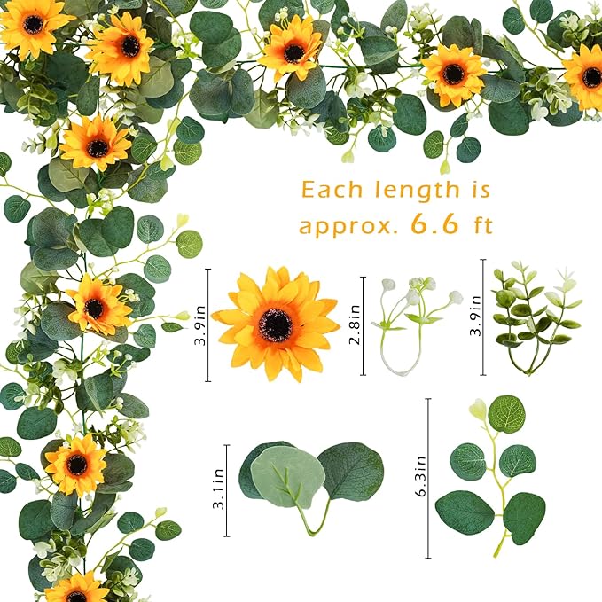 Artificial Flowers: Silk Sunflower Garland, Yellow & Green, 6.6 ft, 2 Pack