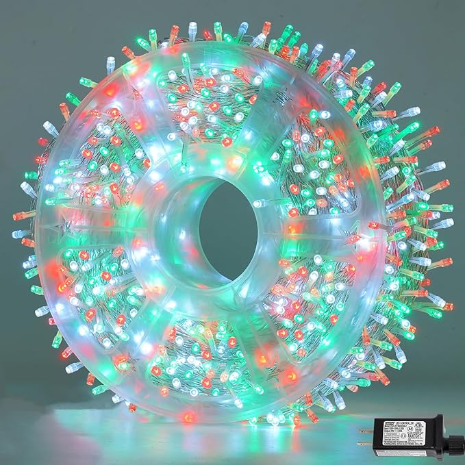 String Lights, 500 LED Outdoor Holiday Lights, 165ft Red White Green
