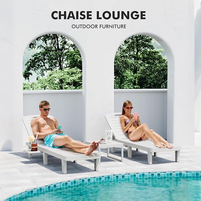 WACASA Outdoor Chaise Lounge Chairs Set of 4, Oversized Resin Lounge Chairs - Image 3
