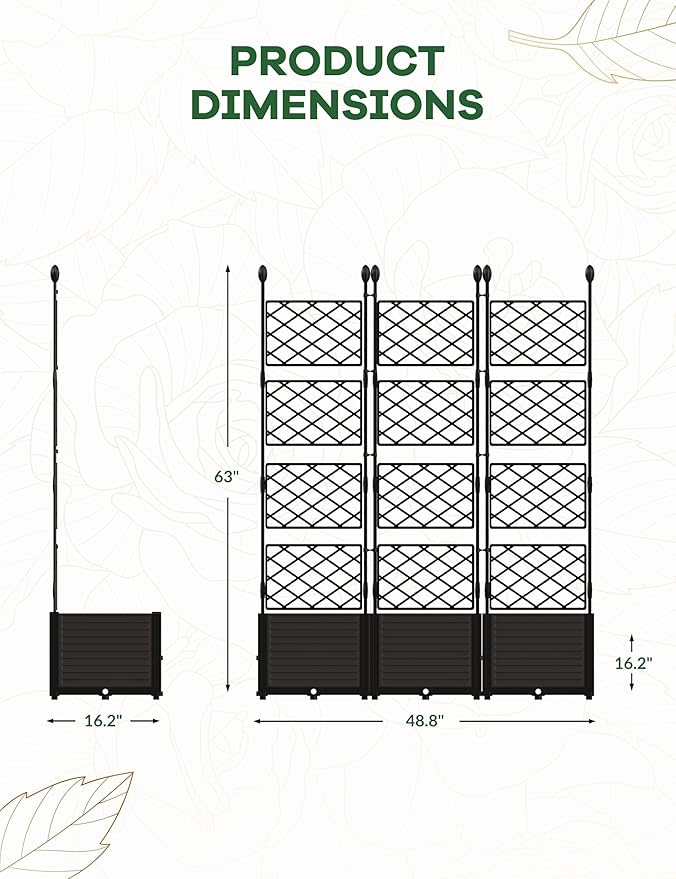3 PCS Raised Garden Bed with Trellis, Patio Privacy Screen & Balcony Garden - Image 3