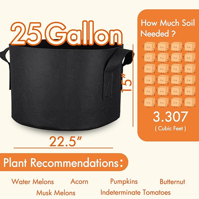 Gardzen 10-Pack 25 Gallon Grow Bags, 300G Thickened Aeration Fabric Pots - Image 2