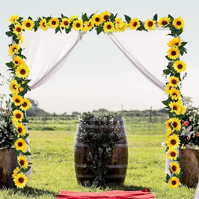 Artificial Sunflower Garland, 7.5 Ft Silk Vines in Yellow and Green