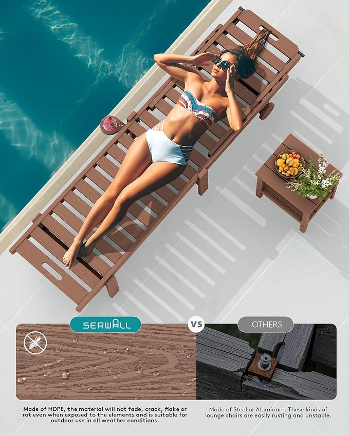 SERWALL Outdoor Chaise Lounge Set of 8, HDPE Pool Lounge Chairs - Image 7