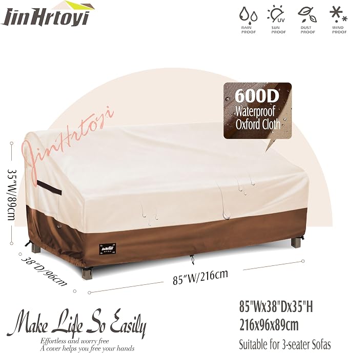 JinHrtoyi 3-Seater Outdoor Couch Cover, 85Wx38Dx35H inches Outdoor Furniture - Image 2