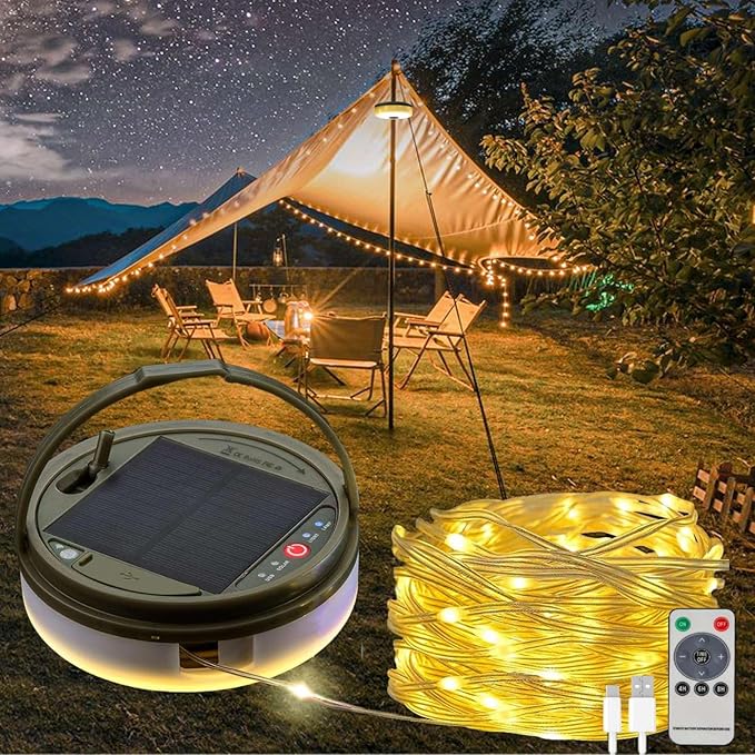 String Lights, 150 LED Solar Lantern with Remote and USB Charging