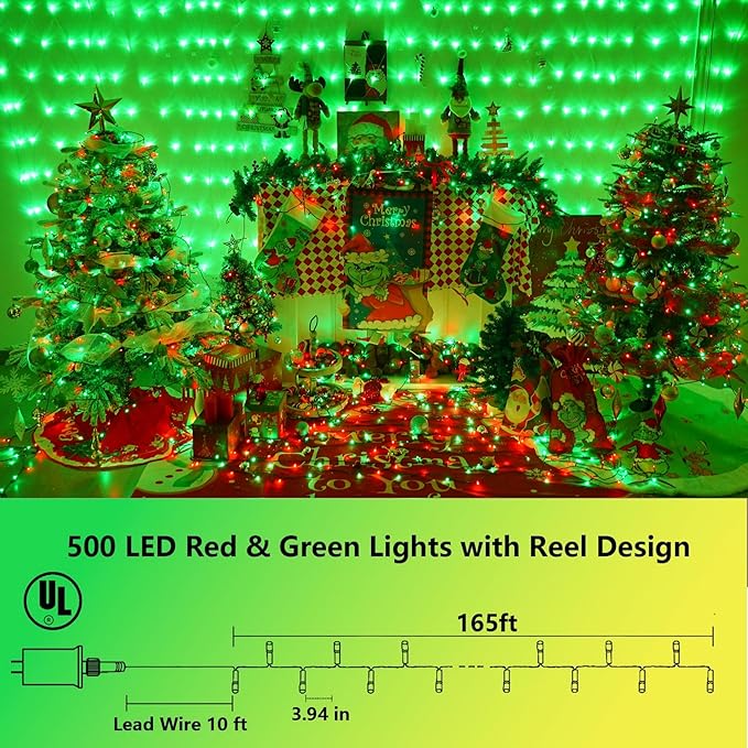 String Lights 500 LED, 165 ft, Red, Waterproof for Outdoor Use