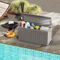 Deck Box, 72 Gallon Greige Resin Storage Bin with Lockable Lid