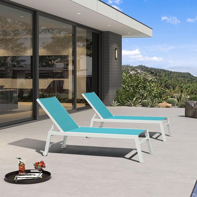 PURPLE LEAF Patio Lounge Chair 2 Pieces White Aluminum Outdoor Chaise Lounge by PURPLELEAF