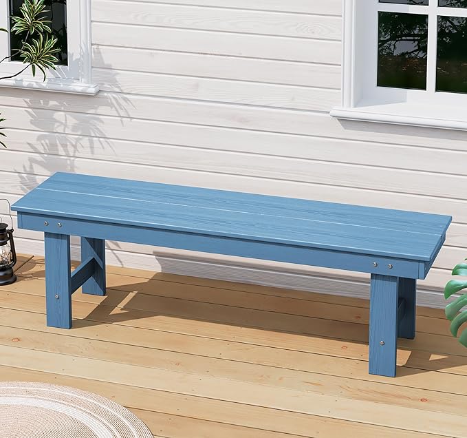 SERWALL 2-Person Outdoor Bench Backless, HDPE Outdoor Benches Weatherproof - Image 2