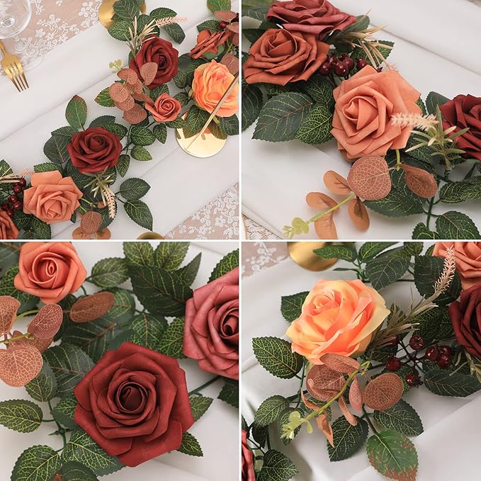 Artificial Rose Garland, 60-Inch Foam Floral Vine with Greenery